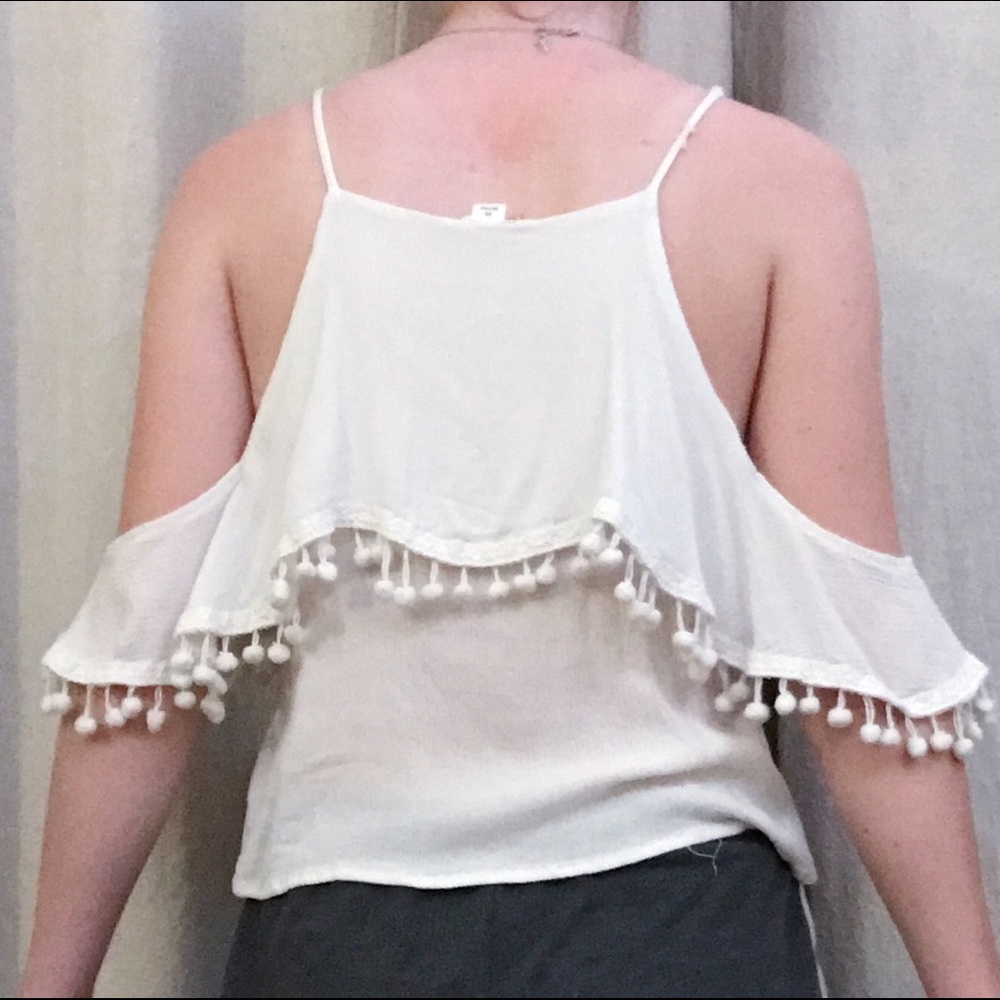 White Tank with Off-the-Shoulder Ruffles - Picture 2 of 3